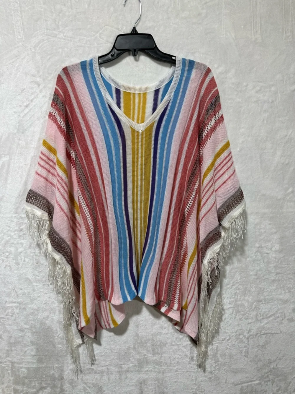 Cupshe Colorful Vertical Stripes Fringe poncho cover up. New with tags